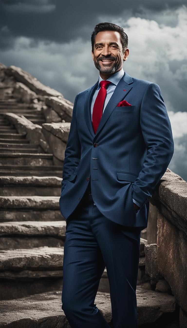Man in Suit on Stairway to Heaven: Charcoal Style