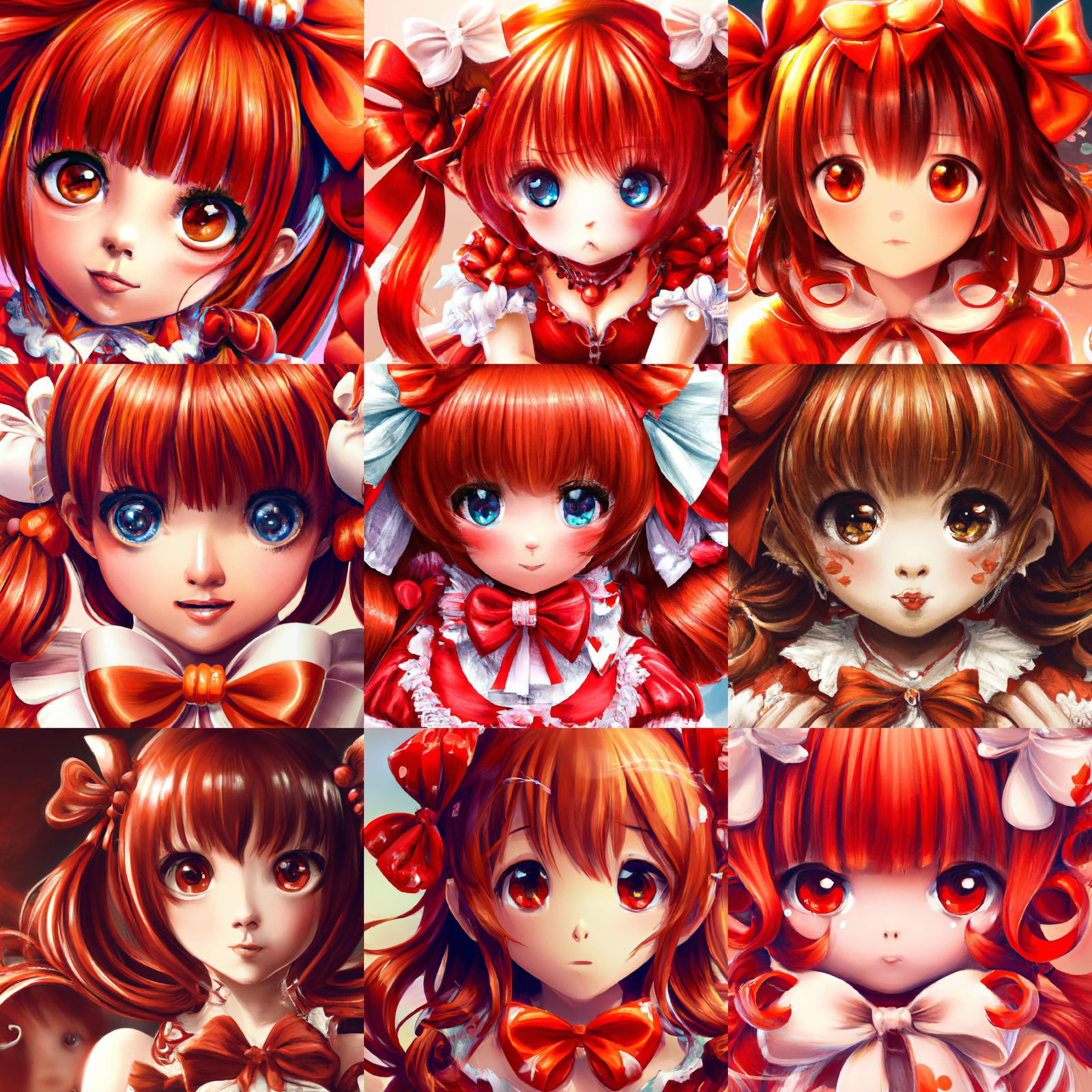 Kawaii Anime Girl Portrait with Sparkly Eyes in Red