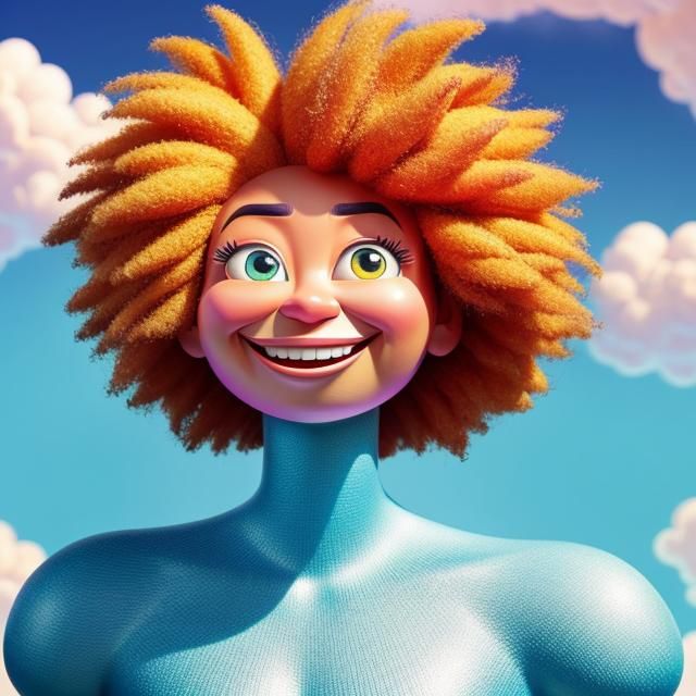 Gigantic Girl Smiling in Pixar-Inspired Digital Art