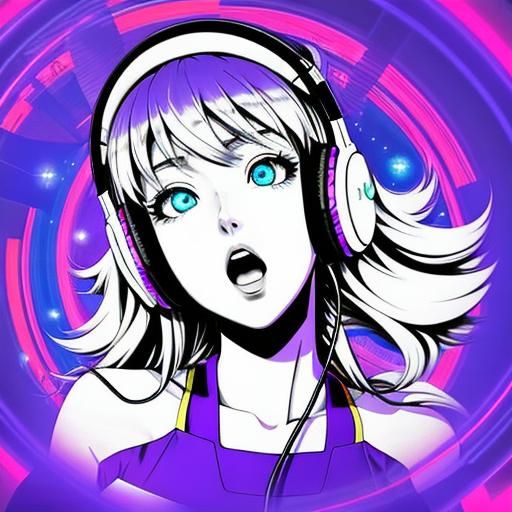 Anime Woman with Headphones in Dreamy Digital Art