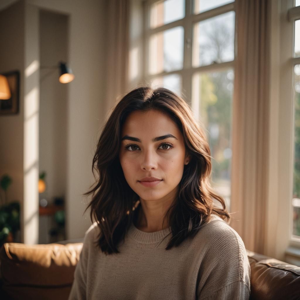 Realistic Portrait of a Brazilian Woman in Warm Light