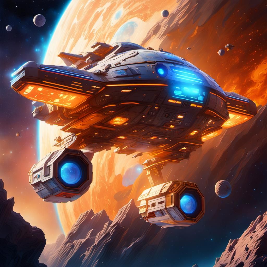 Cargo Spaceship in Nebula: Syd Mead Inspired Concept Art