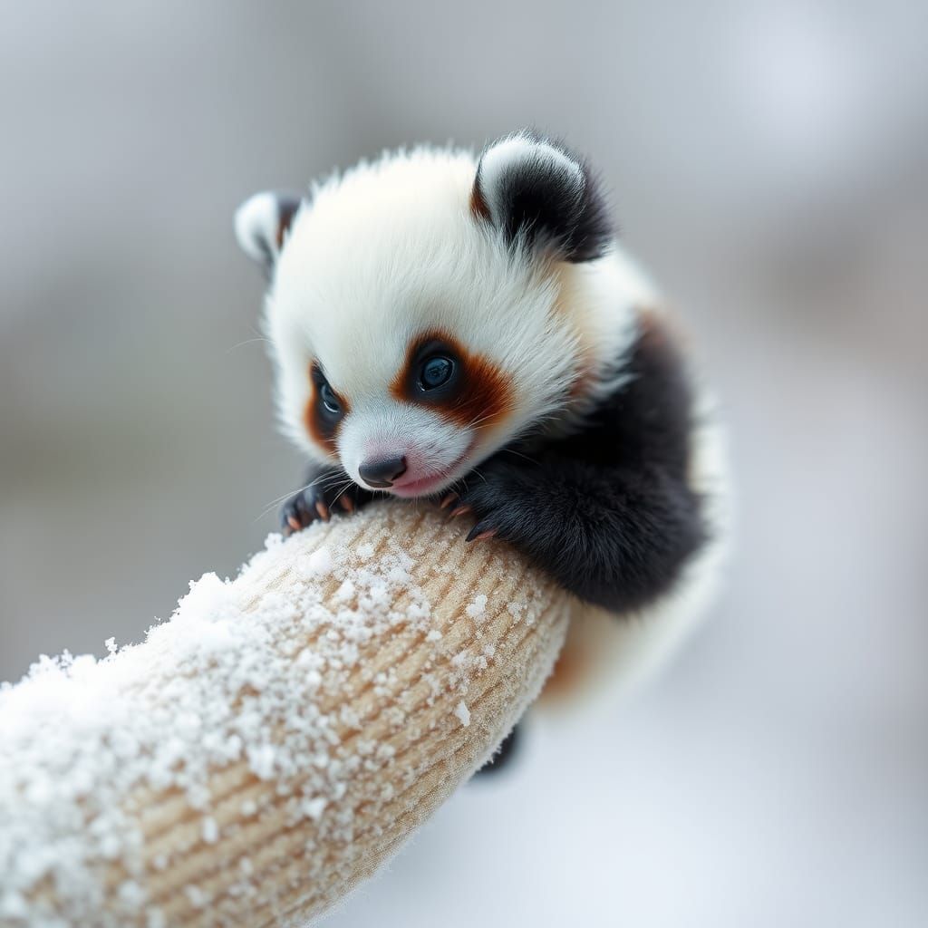 Tiny Panda Climbs a Finger: Macro Photography