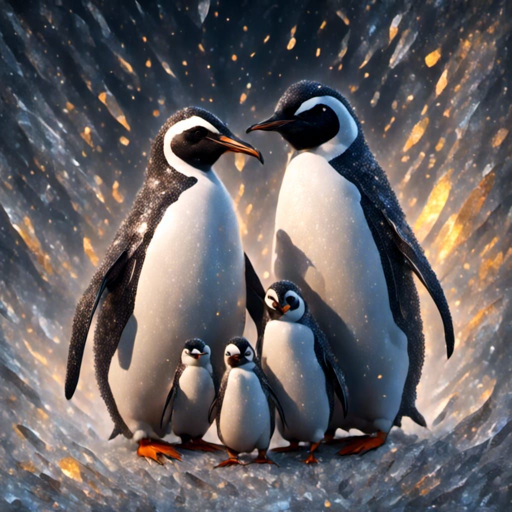 Cute Chibi Penguin Family in Hyperreal Style