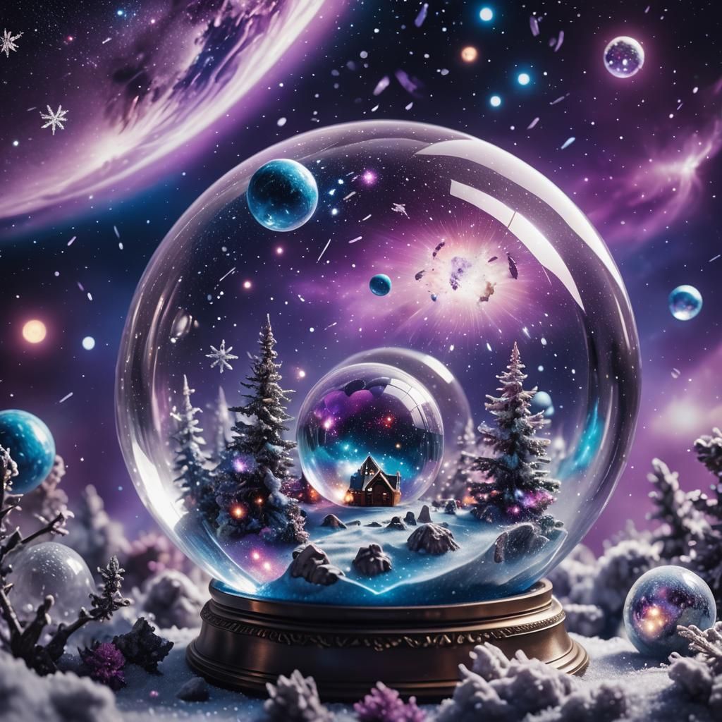 Space Snow Globe with Nebulae, Digital Art