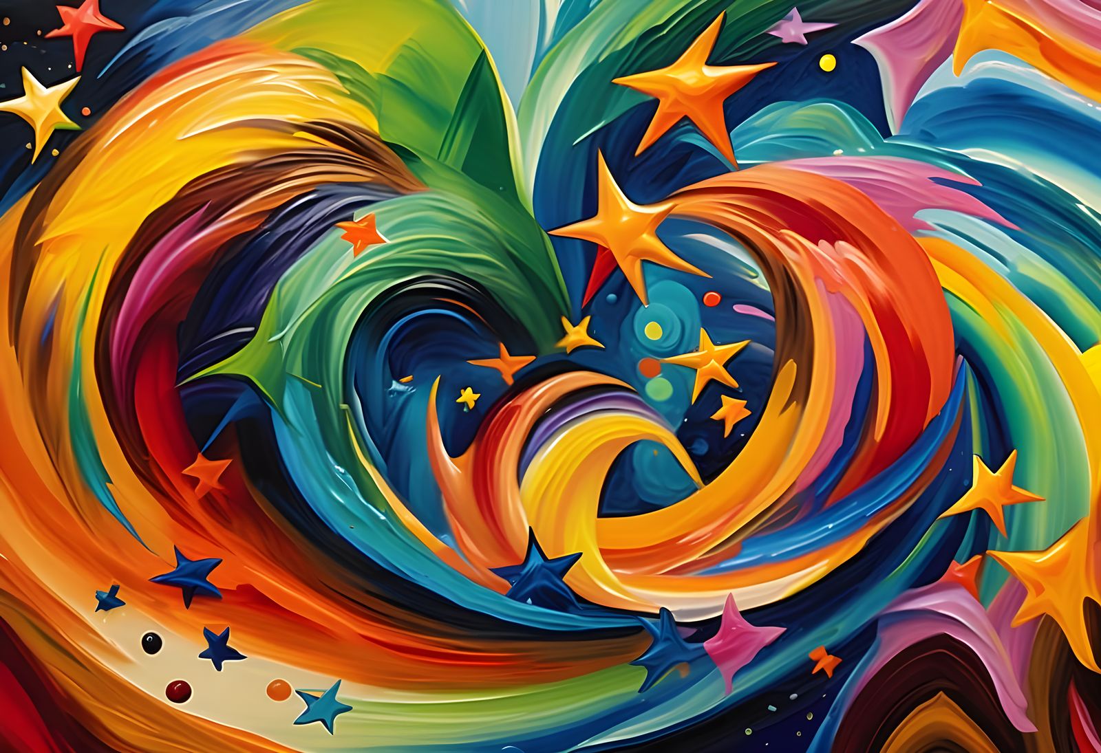 Vivid Helical Vortices and Stars in Expressive Paint