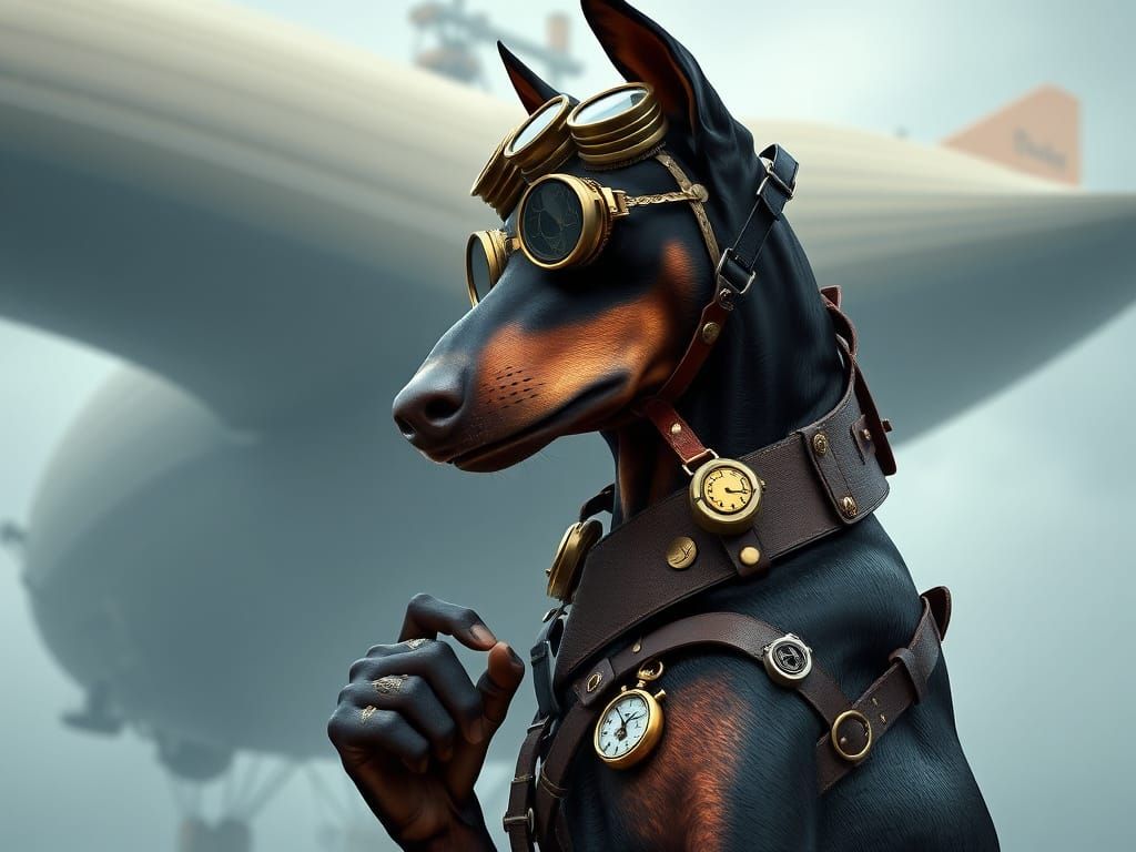 Steampunk Doberman Boards Dirigible in 3D Masterpiece