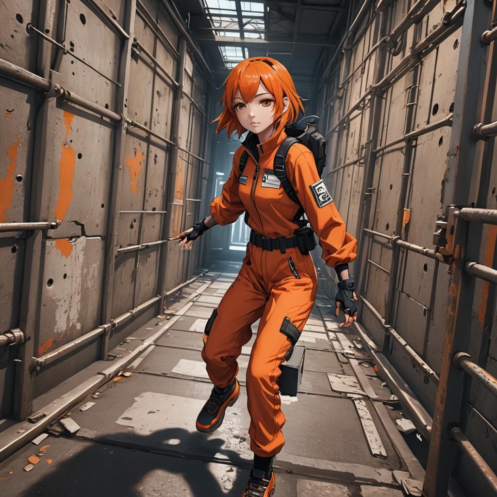 Anime Girl Escaping Futuristic Prison in Detailed Painting