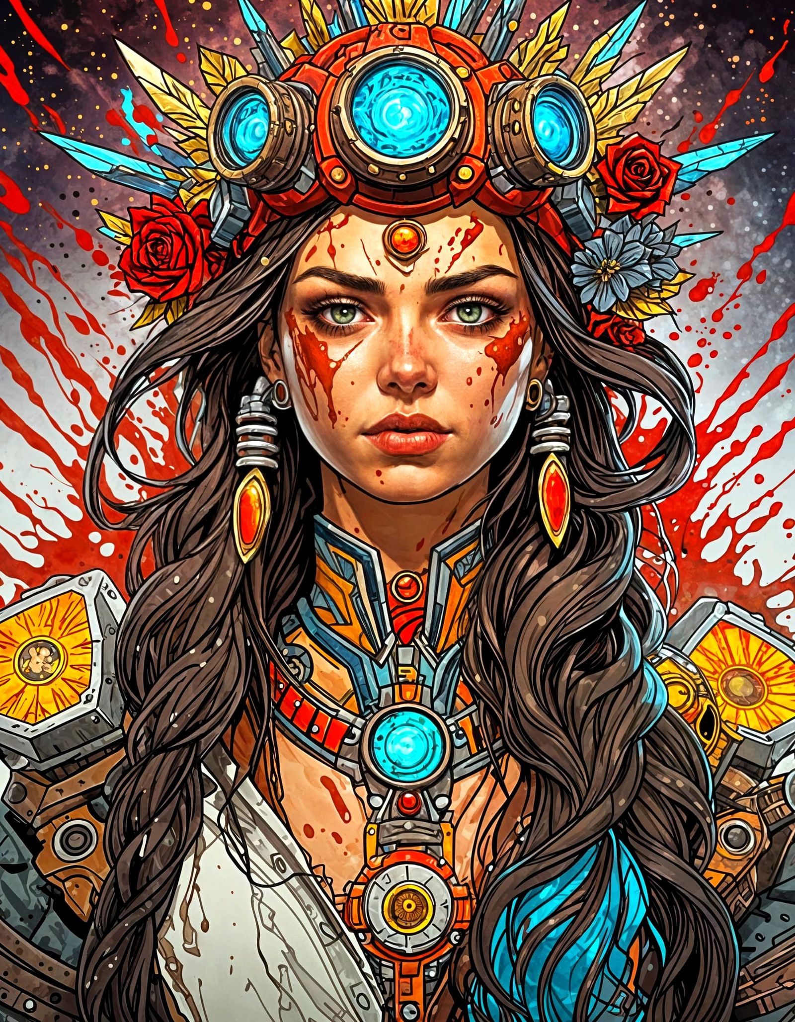 Elegant Bloody Goddess in a Fantastical Landscape