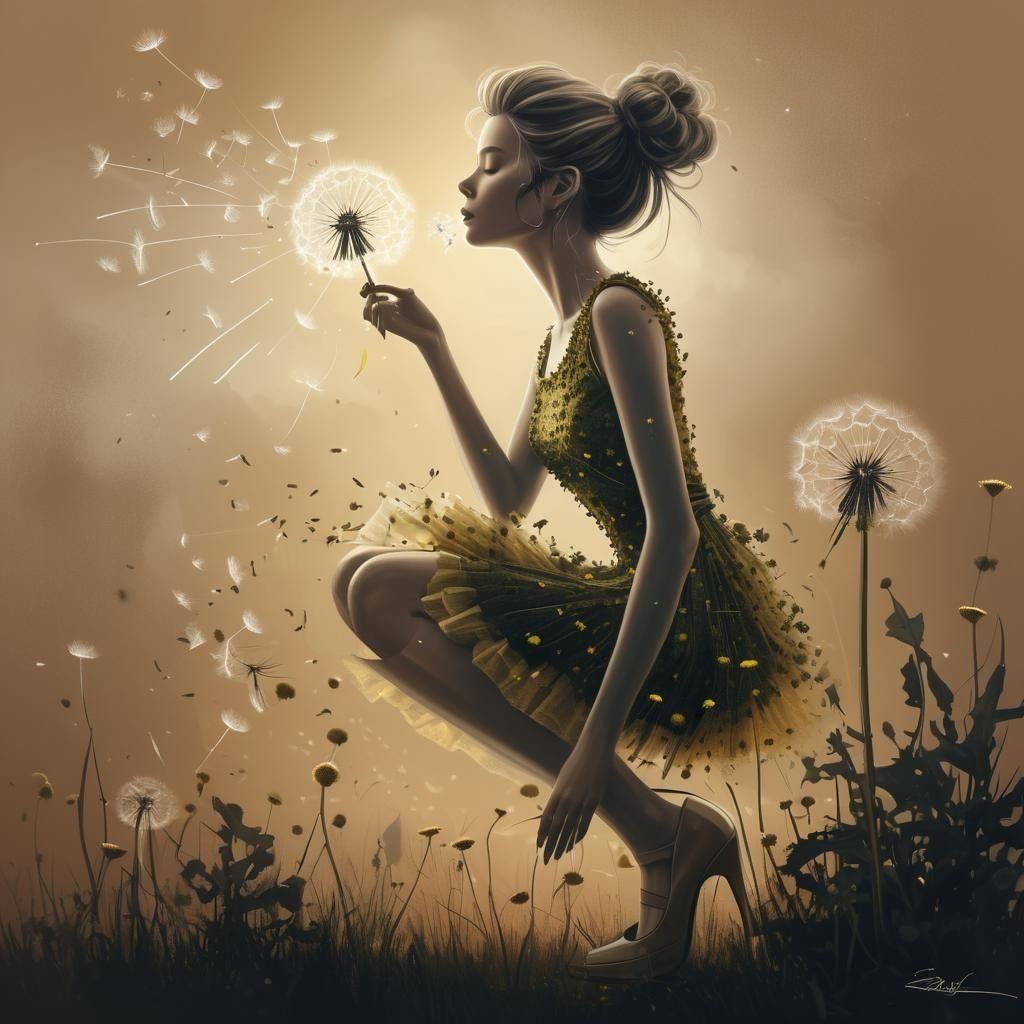 Android Replicant with Dandelion Dress in Twilight