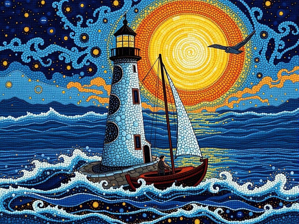 Anime Inspired Gilded Obsidian Lighthouse in Intricate Detai...