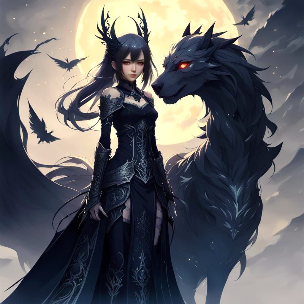 Surreal Anime Goddess in Elegant Shadowy Ambiance