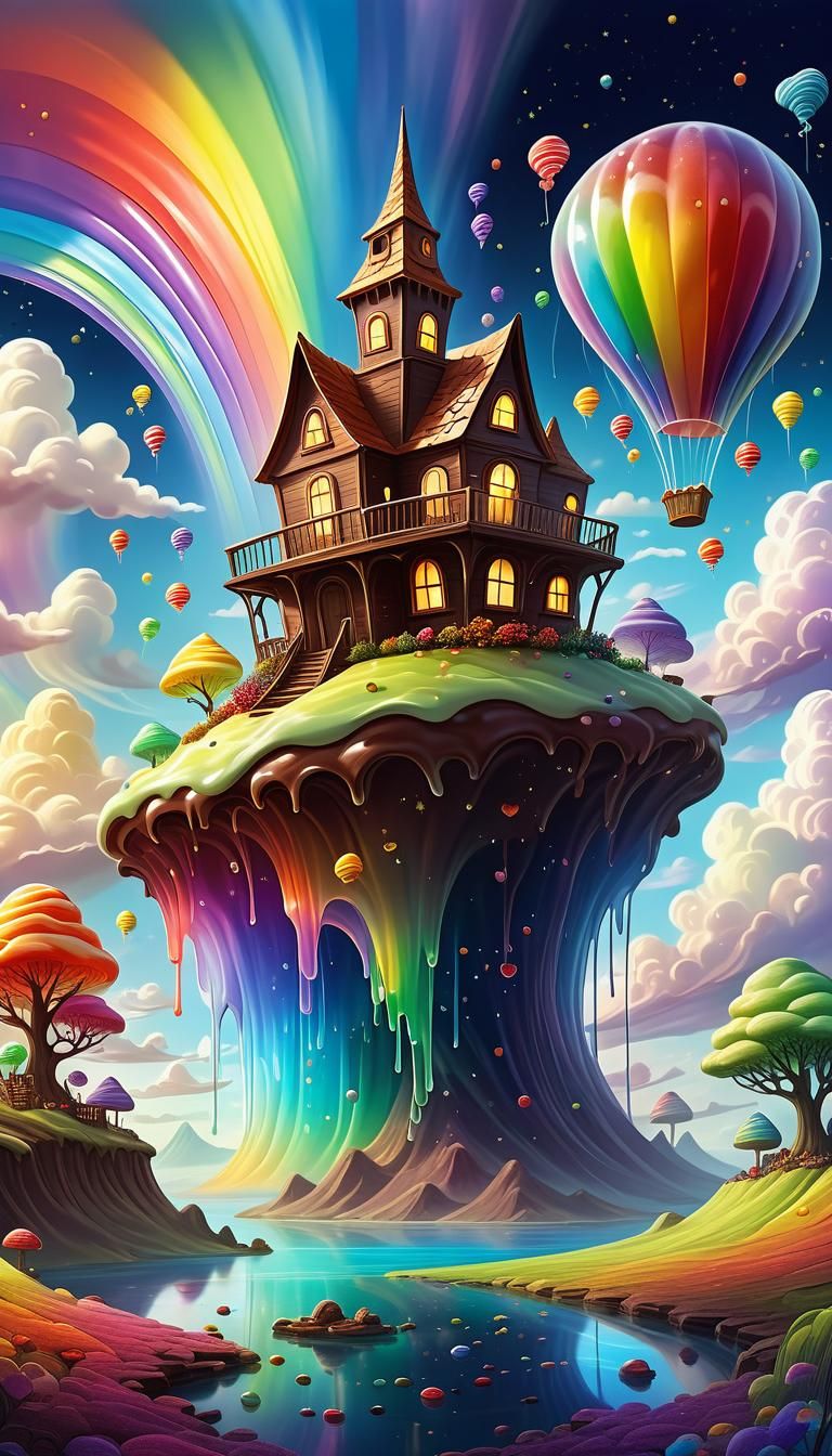 Chocolate Wave Landscape with Jelly House: Digital Painting