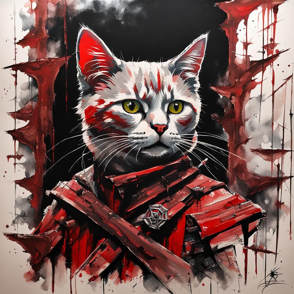 Mysterious Cat in Post-Apocalyptic Red Landscape