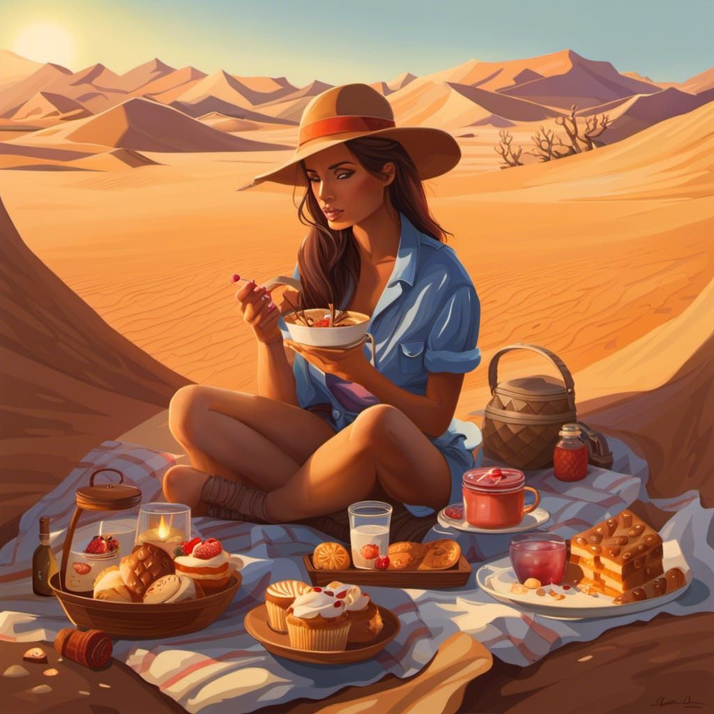 Desert Picnic at Sunset with Dessert