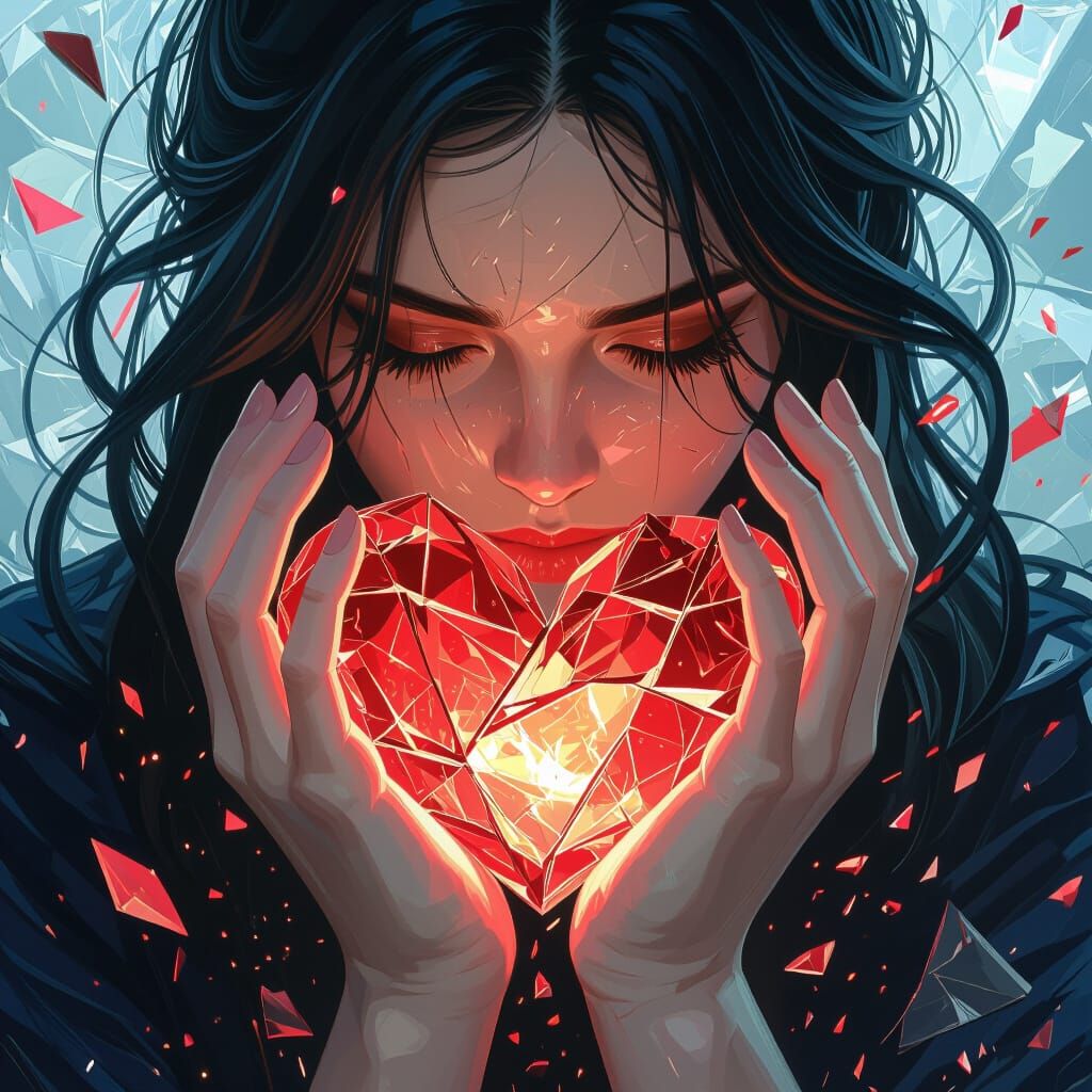 Hands Holding Shattered Heart With Memories