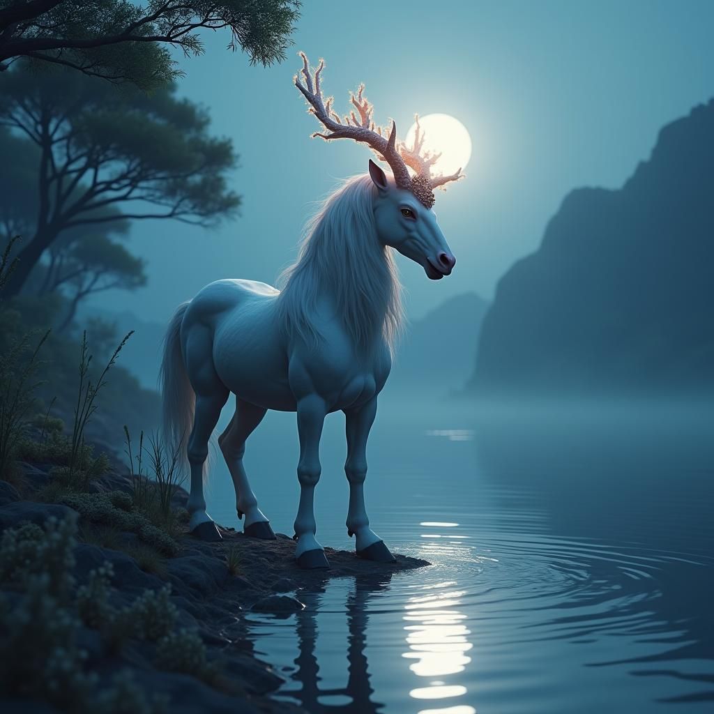 Kirin in Moonlight: A Mythical Creature's Serenity