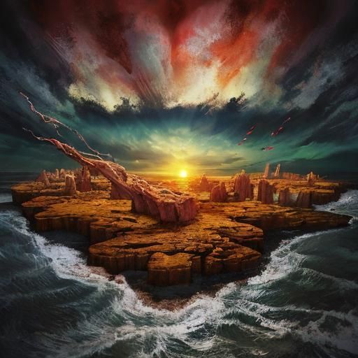 Ancient Face Amidst Storms: Cinematic Lighting