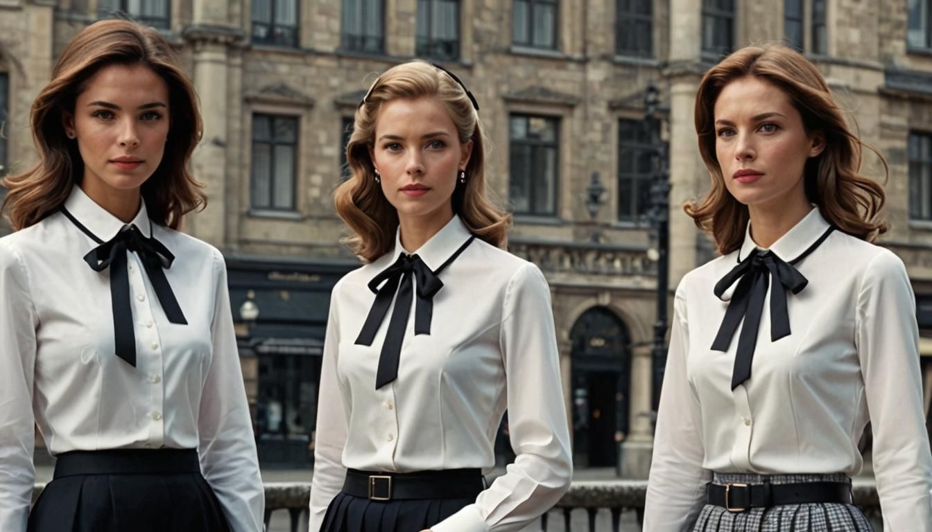 Elegant Women in Formal Attire with Ribbons