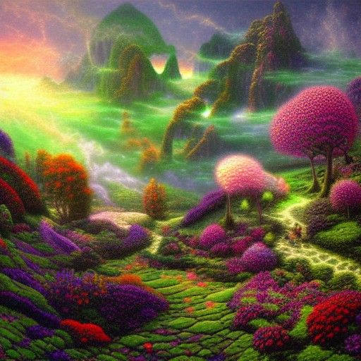Ethereal Fantasy Landscape in Kinkade Style