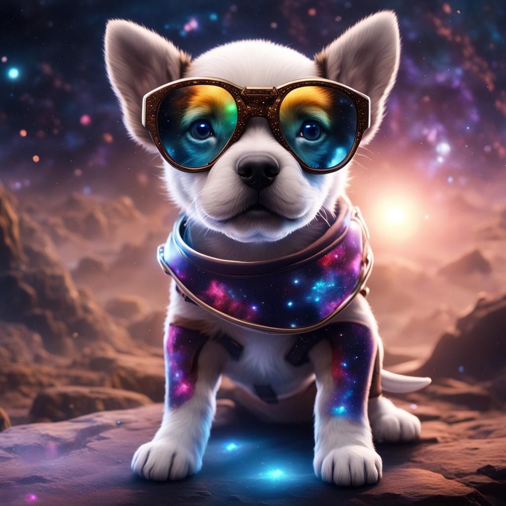 Puppy with Galaxy Glasses: Fantasy Concept Art