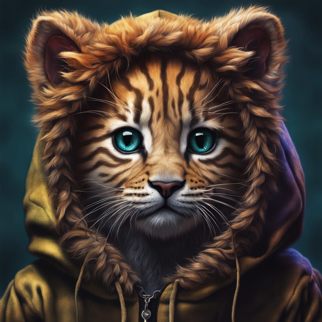 Kitten in Lion Hoodie, Neurographic Surrealism