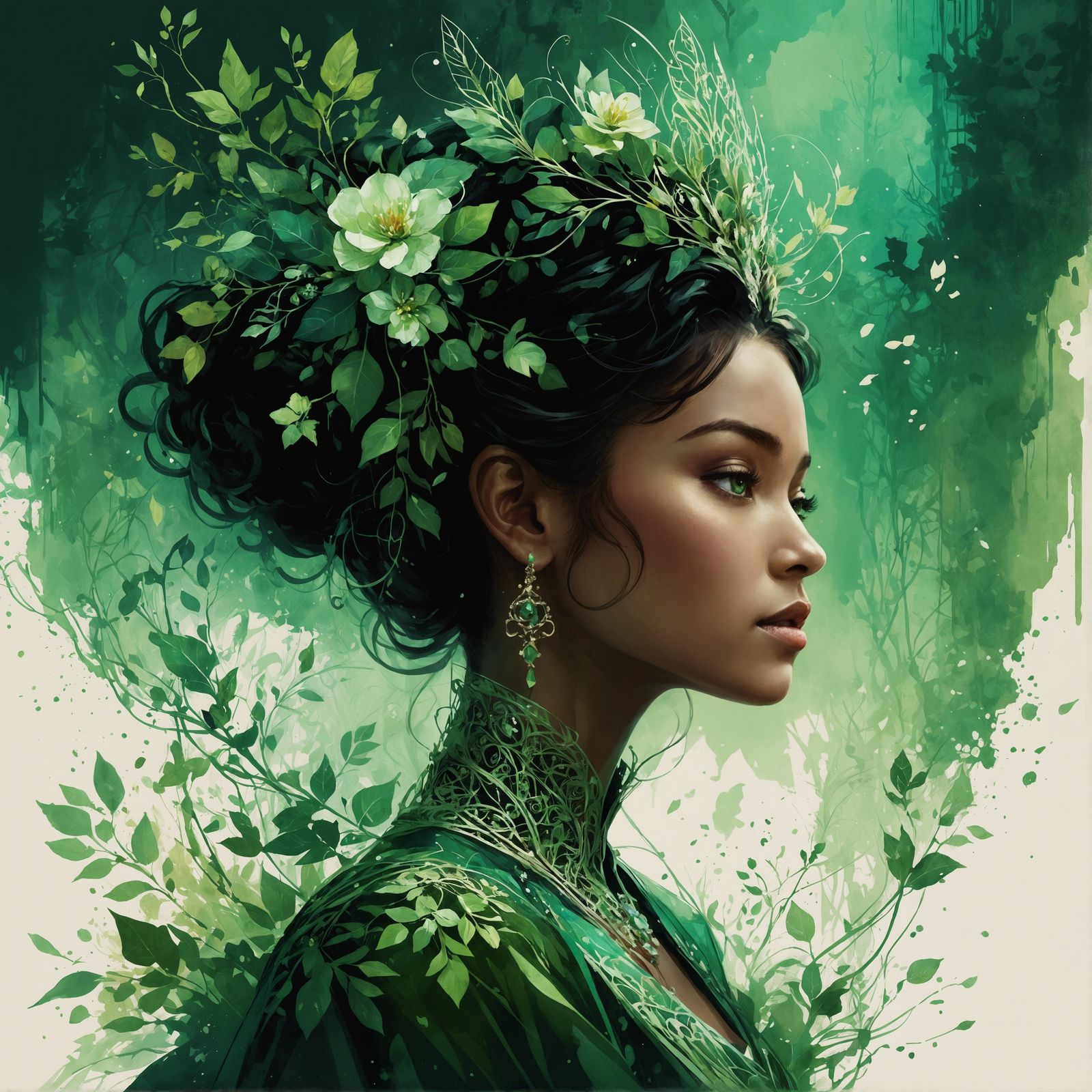 Gorgeous Princess Tiana Portrait with Green Filigree