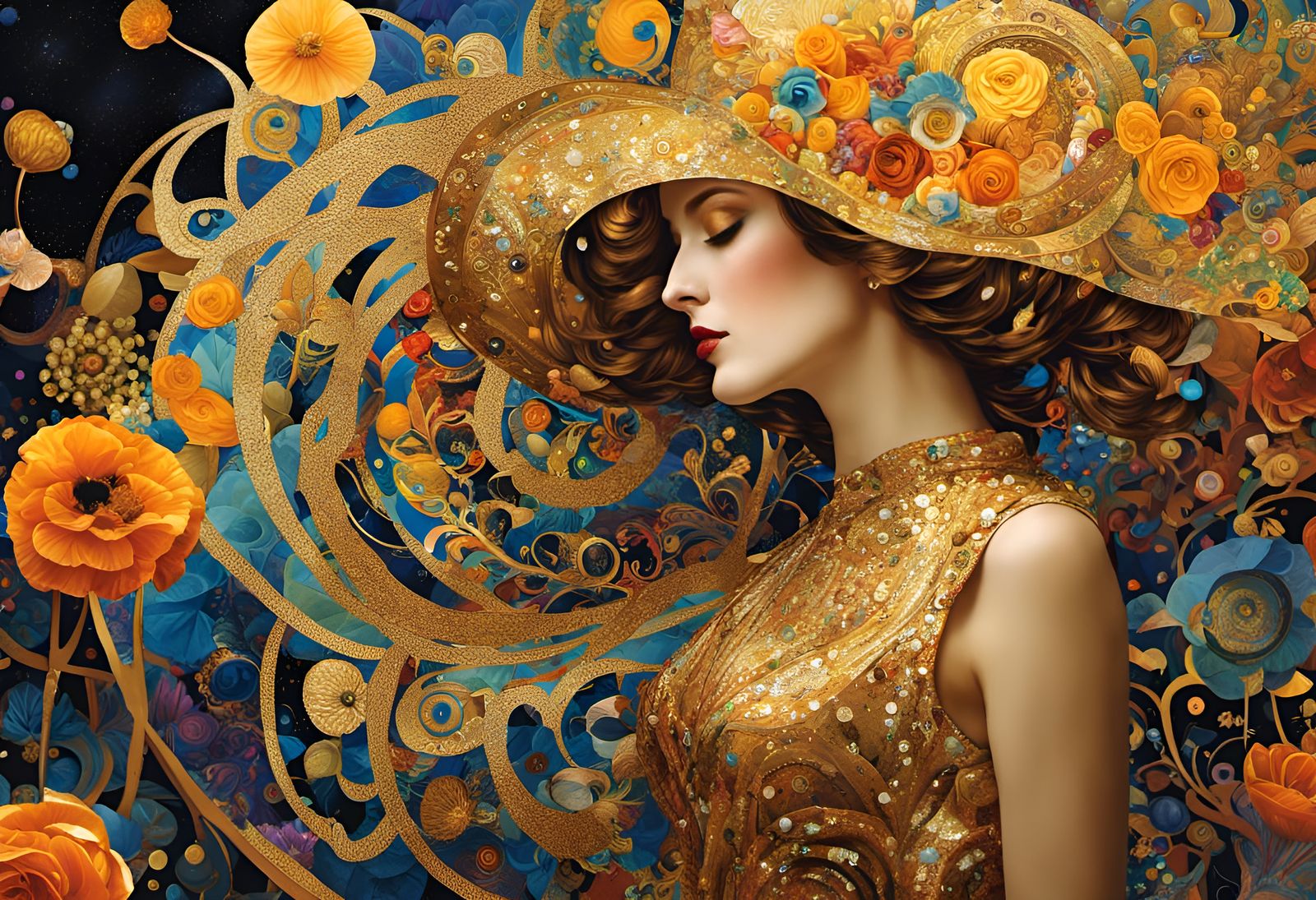 Ecstatic Gold Portrait in Vienna Secession Style