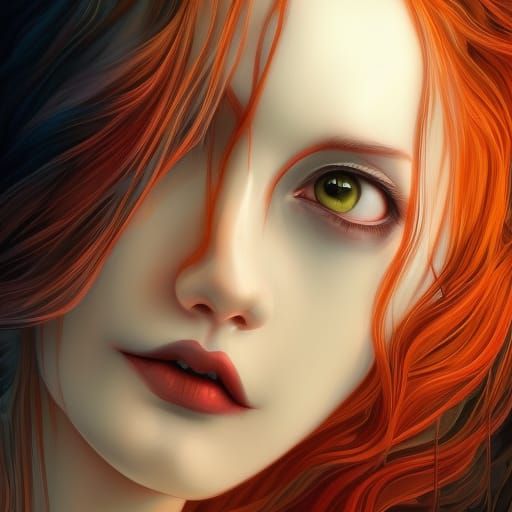 Ethereal Woman with Flowing Red Hair