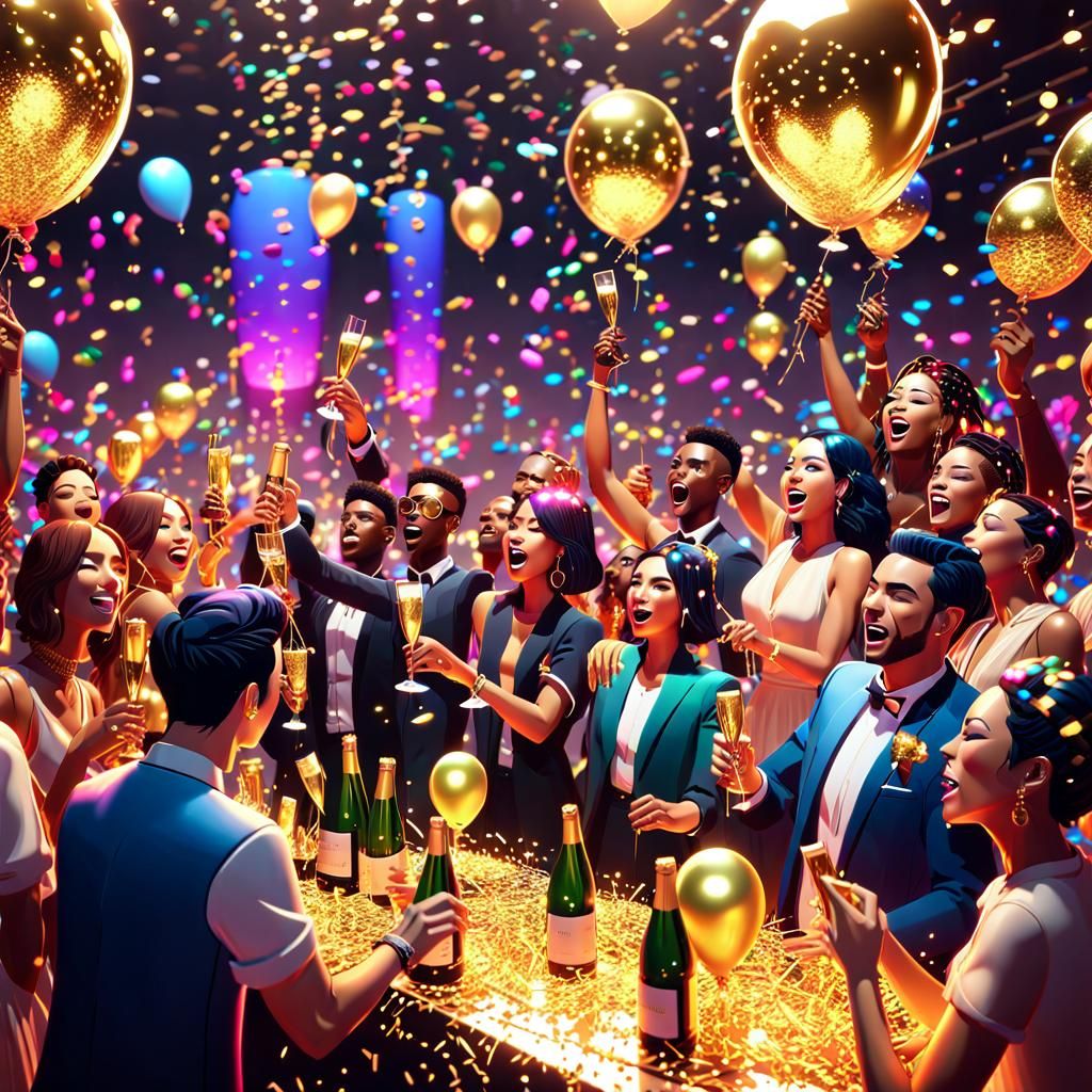 Vibrant Celebration Concept Art with Golden Accents