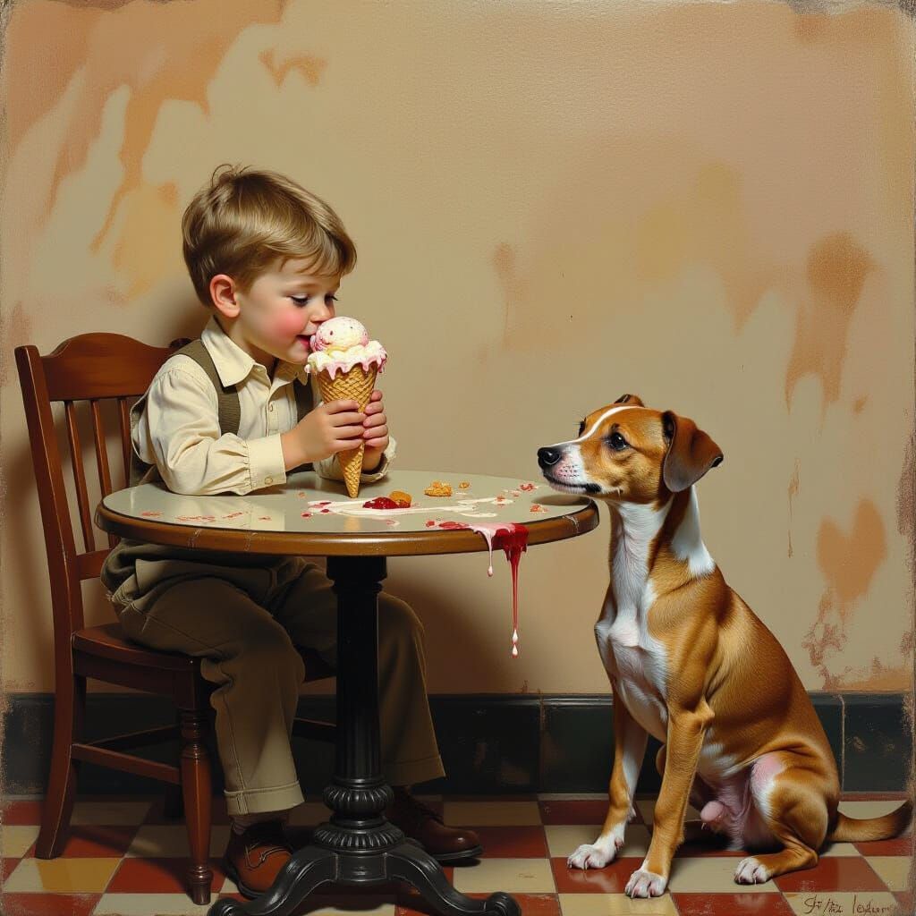 Boy with Ice Cream, Pre-Raphaelite Style