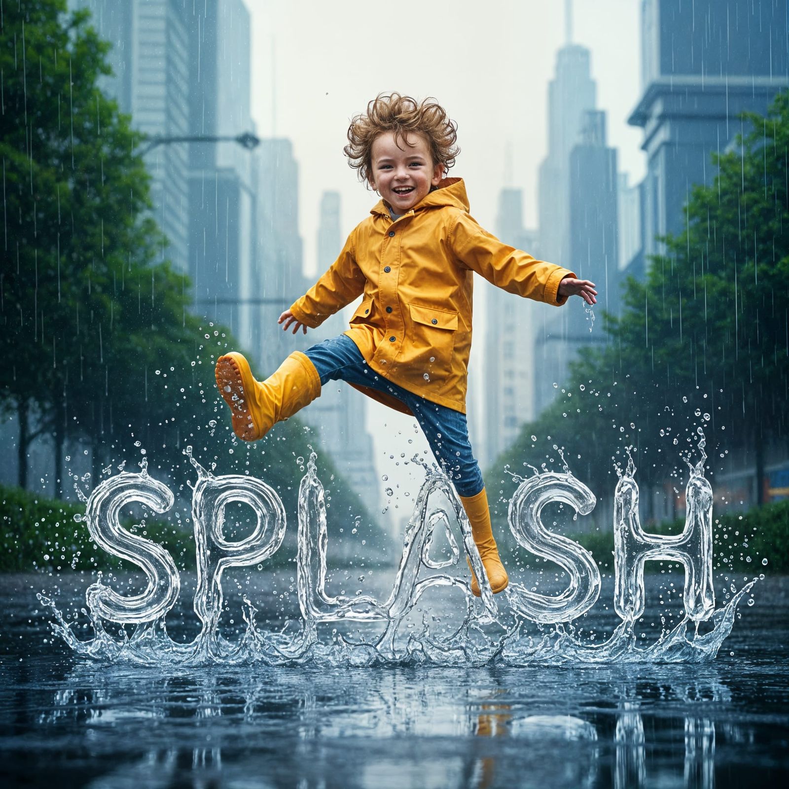 Child Creates Word Splash in Summer Rain
