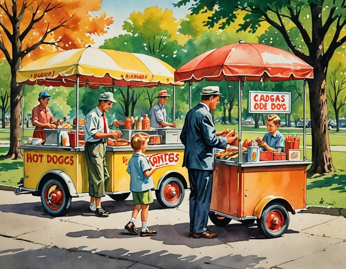 1950s Hot Dog Vendor Offers Treat in Park
