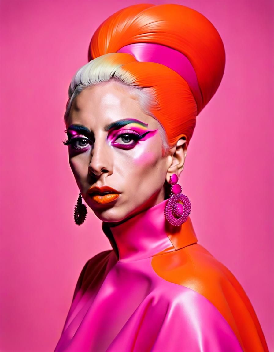 Lady Gaga Portrait in Psychedelic 60s Style