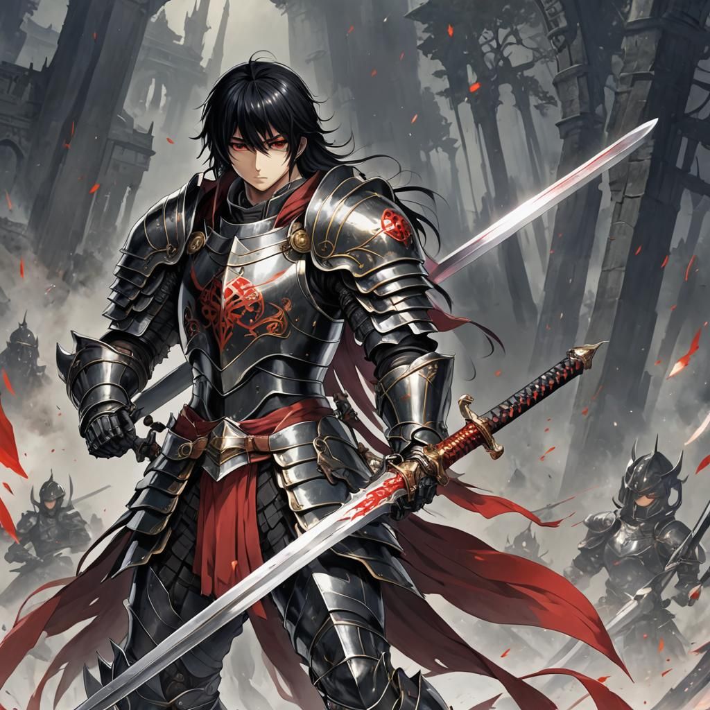 Anime Knight with Sword in Japanese Manga Style