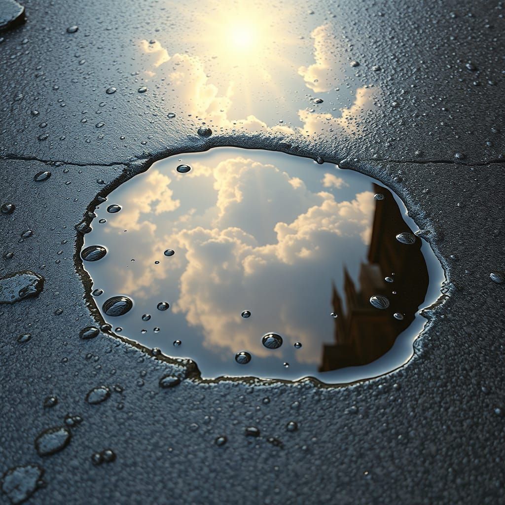 Heavenly Vision Reflected in Rain Puddle