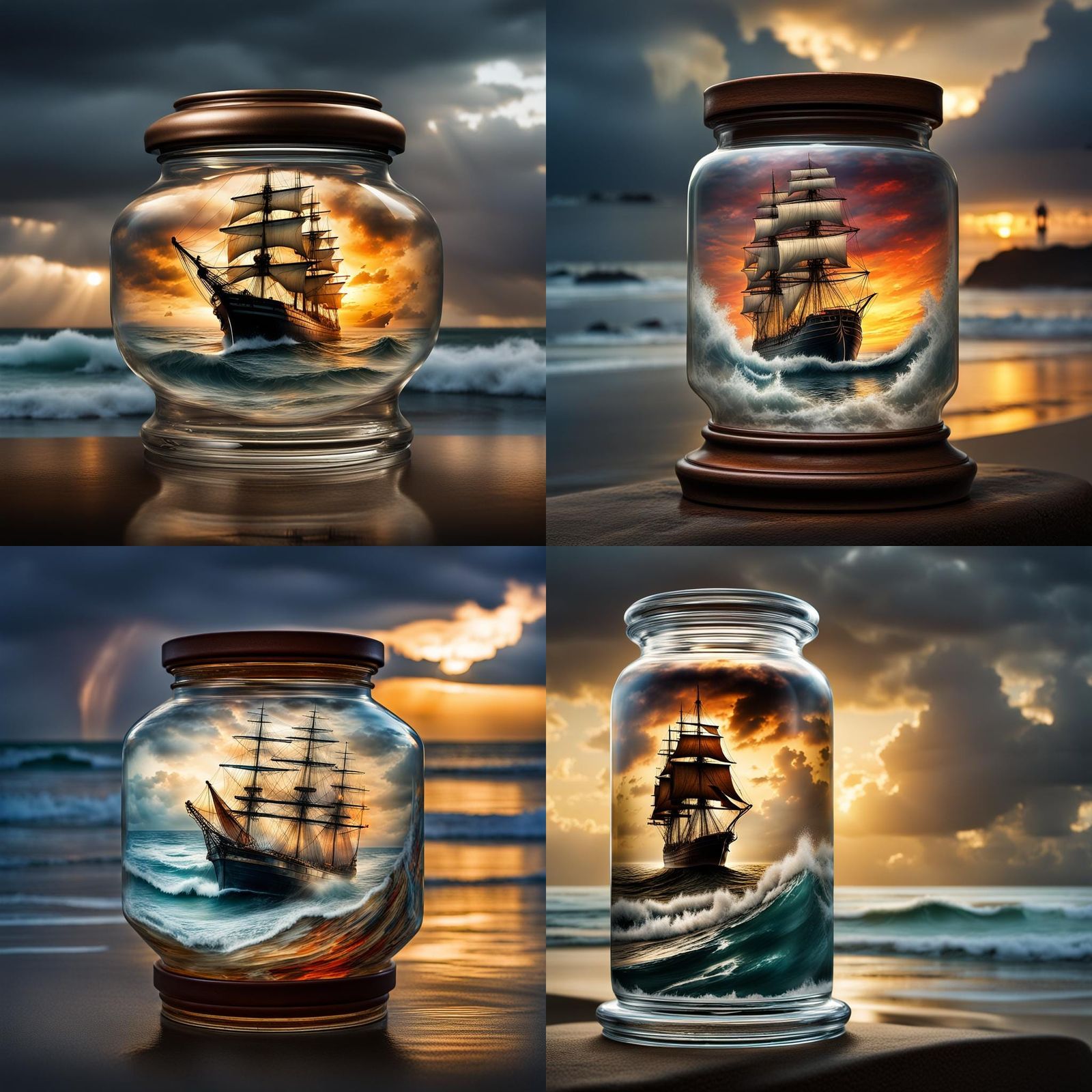 Ship in a Jar: Double Exposure Sunset Scene