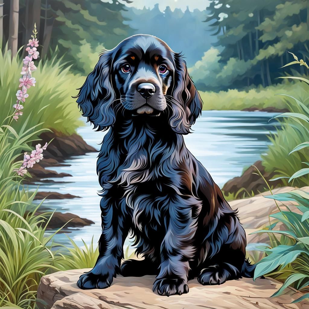 Anime Puppy in John William Waterhouse Style