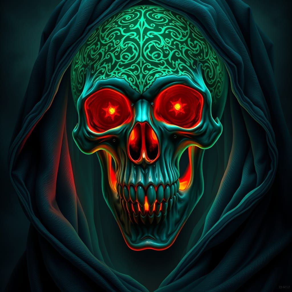 a high-quality digital illustration showing a skull with int...