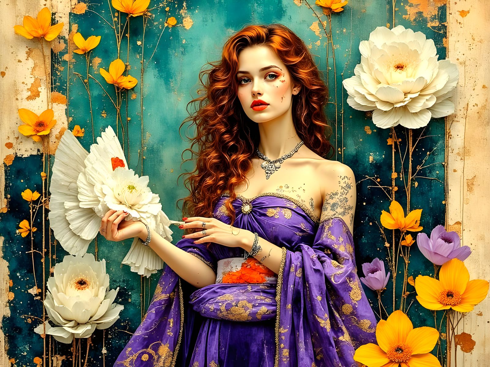 Hippie Woman with Sea Eagle in Art Nouveau Style