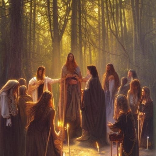 Mystical Gathering of Healers in Oil Painting Style