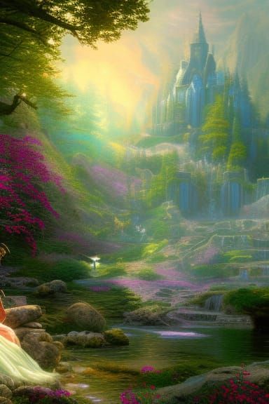 Ethereal Empress in Spring Forest, Detailed Matte Painting