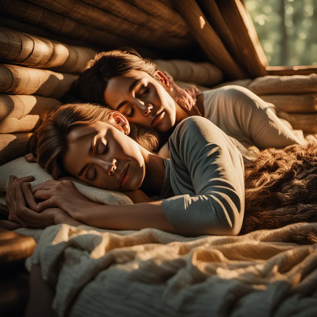 Intimate Forest Hut Scene in Romantic Realism