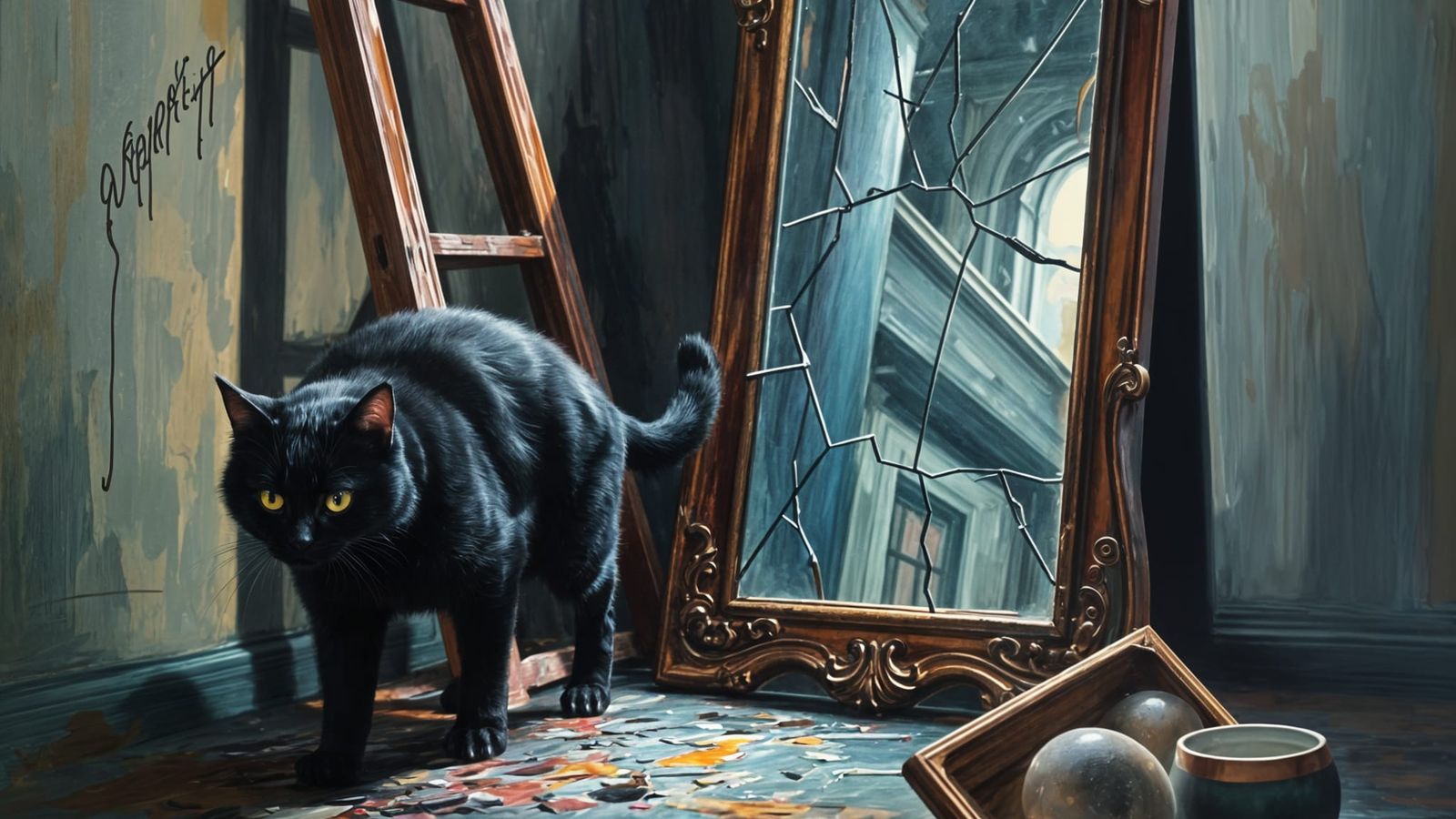 Black Cat Glazing Fine-Art Painting