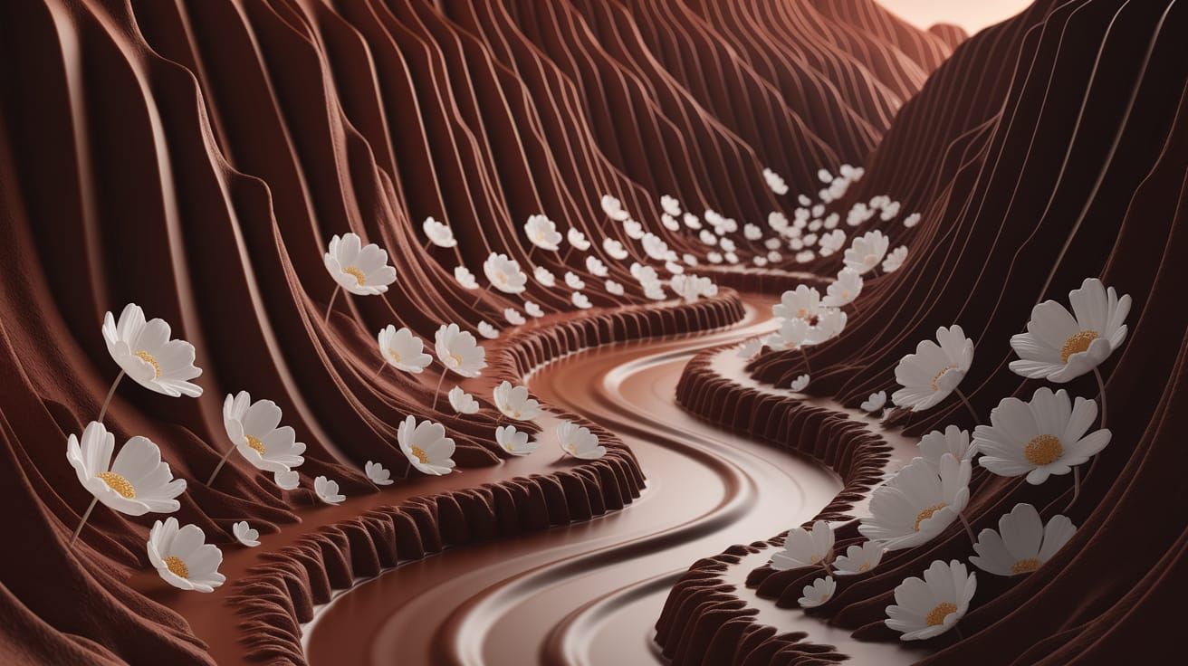 Chocolate Canyon River with White Chocolate Flowers