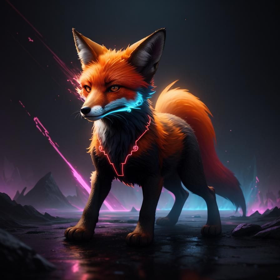 Neon Fox Cub: Detailed Matte Painting