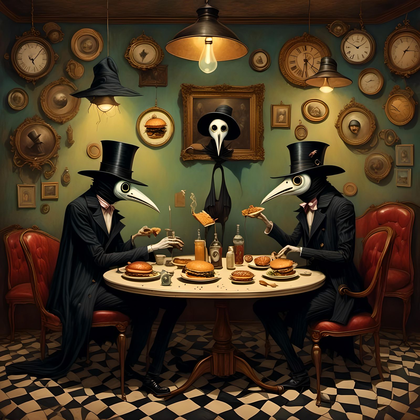 Nosferatu and Plague Doctor in Steampunk Diner