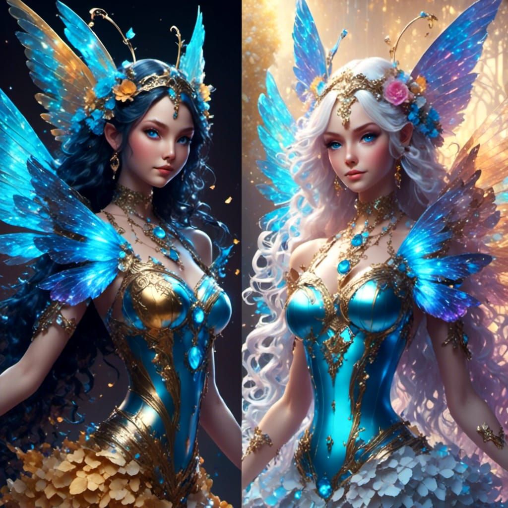 Good Fairy vs Bad Fairy in Pencil Sketch Style