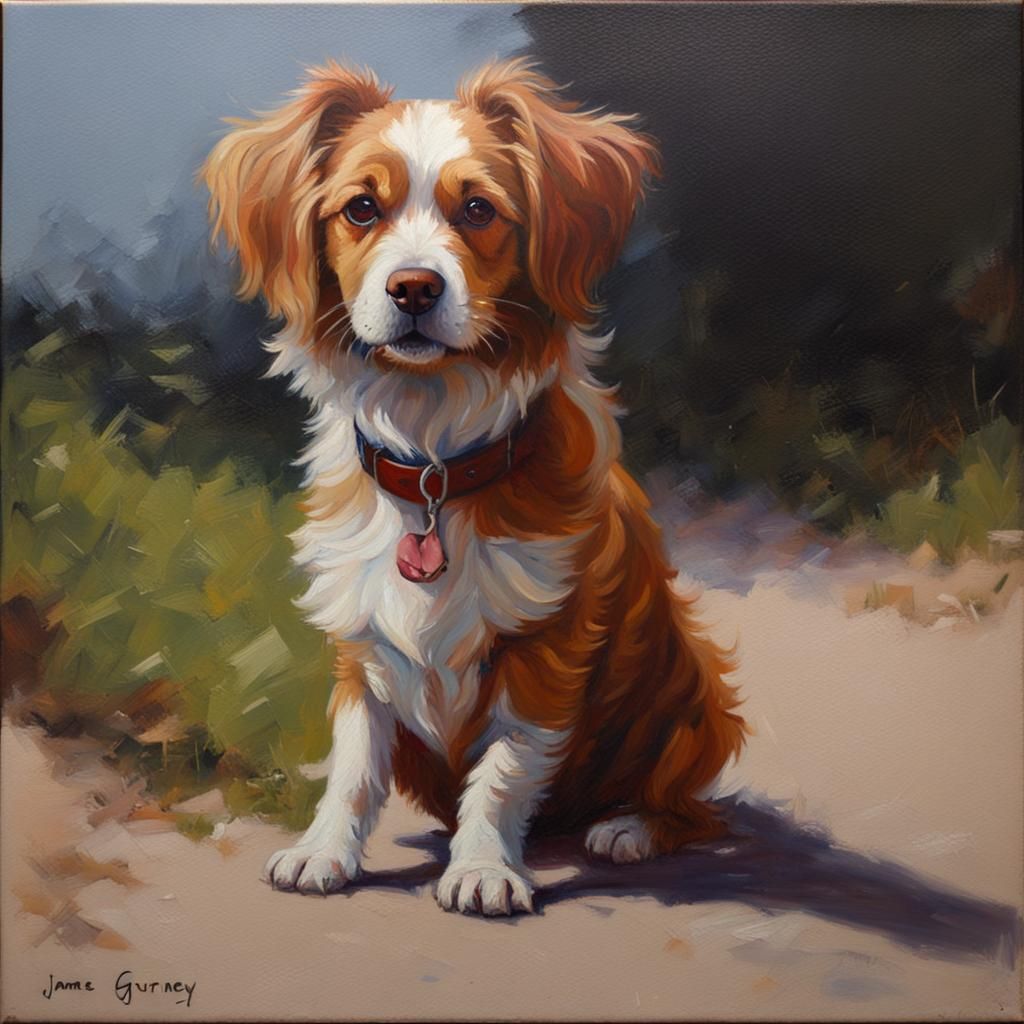 Cute Dog in Oil Painting Style