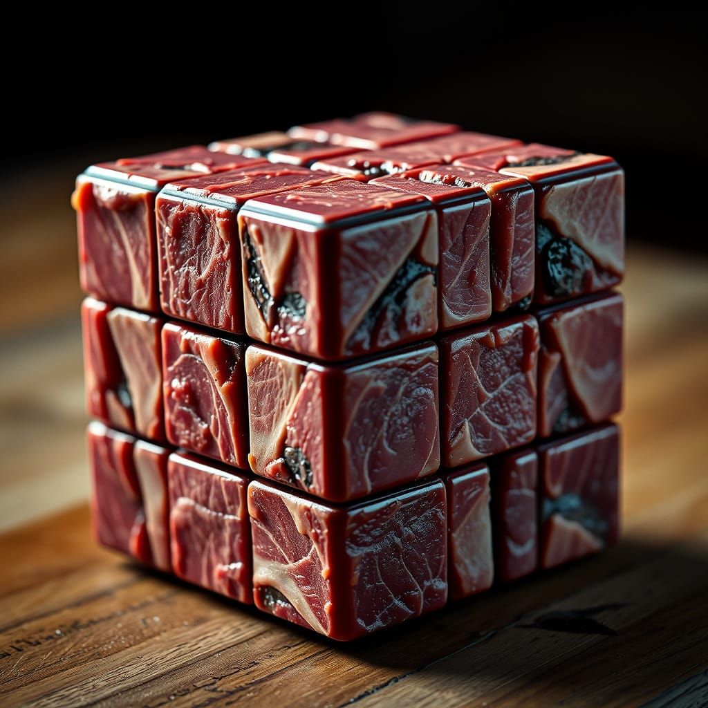 Macro View of Meat Rubik's Cube